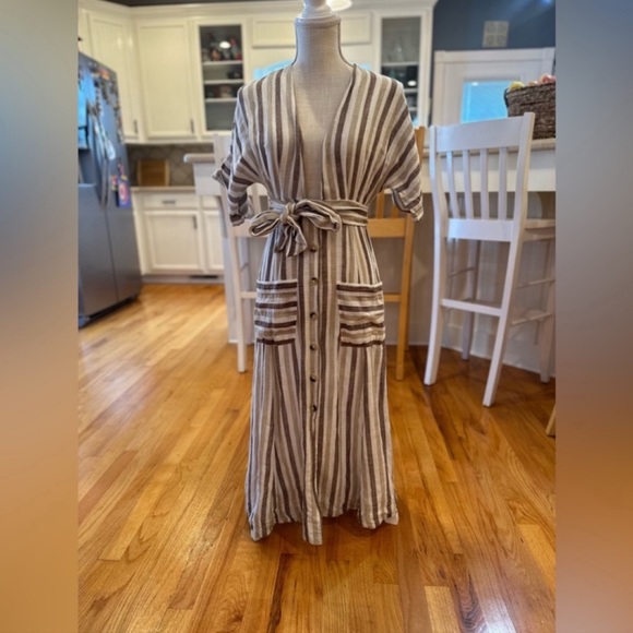 Free People Linen Stripe Dress - Picture 1 of 7